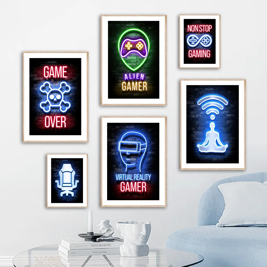 Gaming Room Decoration Poster Wall Art Video Game Canvas Painting Playroom Neon Decor Picture for Gamer Boy Bedroom Prints Decor