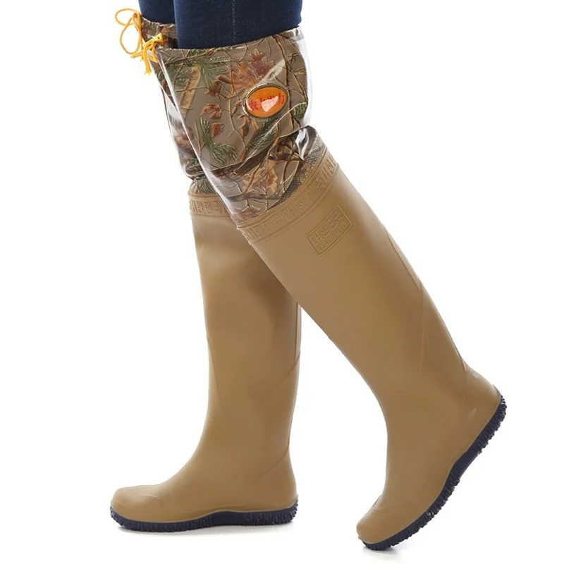 Lace up over-the-Knee High Tube Flat Bottom Fishing Boots