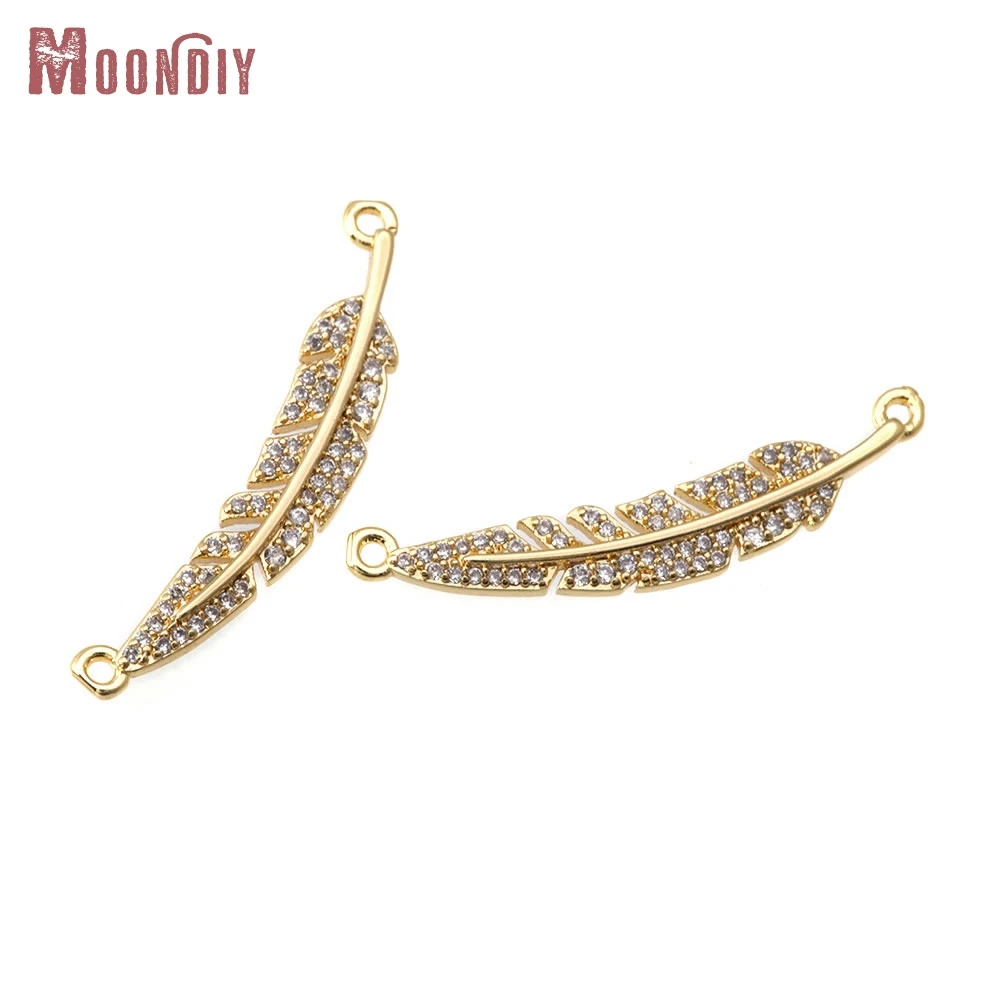 2 قطعة 18K الذهب اللون النحاس والزركون 2 ثقوب شجرة ليف يترك ربط المعلقات Charms عالية الجودة عقد دي اي واي أقراط صنع #1