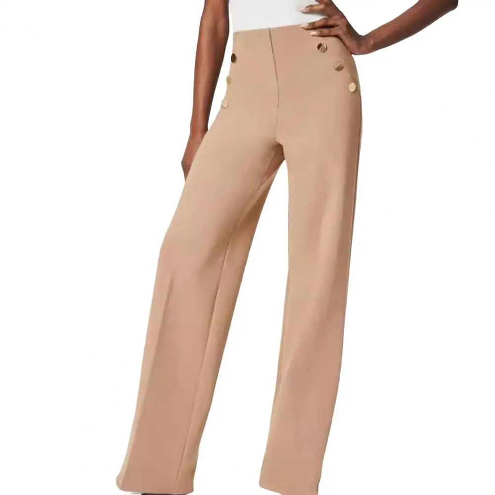 

High-waisted Slim-fit Pants Stylish Women's High Waist Wide Leg Pants with Pockets Slim-fitting Tummy Control for Office for A