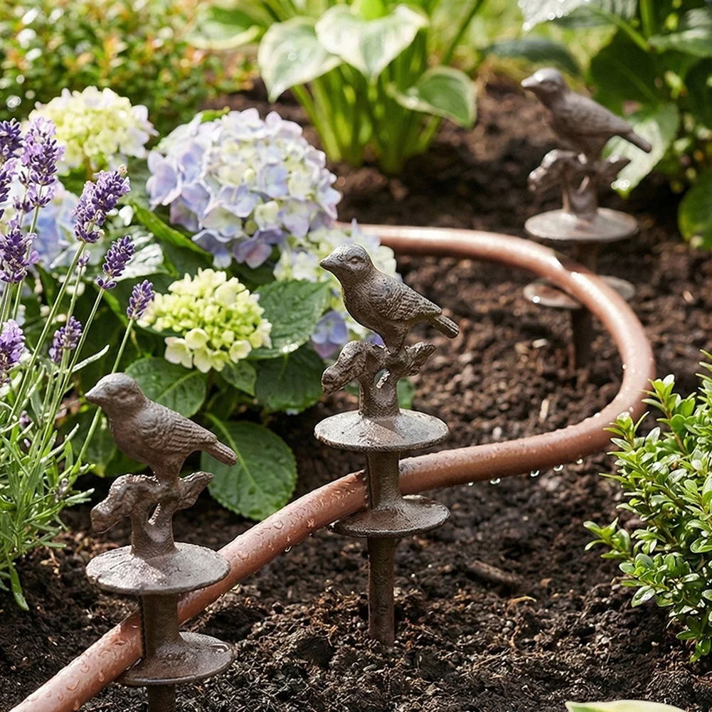 Bird Themed Cast Iron Water Pipe Holder Vintage Garden Decor for Outdoor Lawn For Yard Brown 8.0x4.0x31.0cm Iron