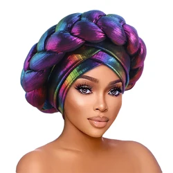 Muslim African Turban Headscarf With Big Braids Head Wrap Twisted Head Turbans Headwear Shinning Braid Hair Cover Accessories