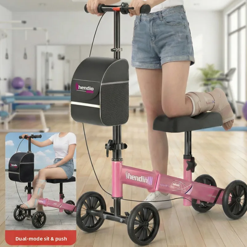 ​Elderly Disabled Knee Walker Foldable Seated Training Household Auxiliary Training Crutches Wheeled Trolley Four-wheeled Walker