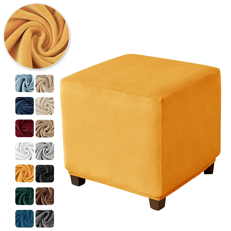 1PC Velvet Square Footstool Ottoman Cover S/M/L Soft Elastic Footrest Slipcovers for Living Room House Pouf Furniture Protector