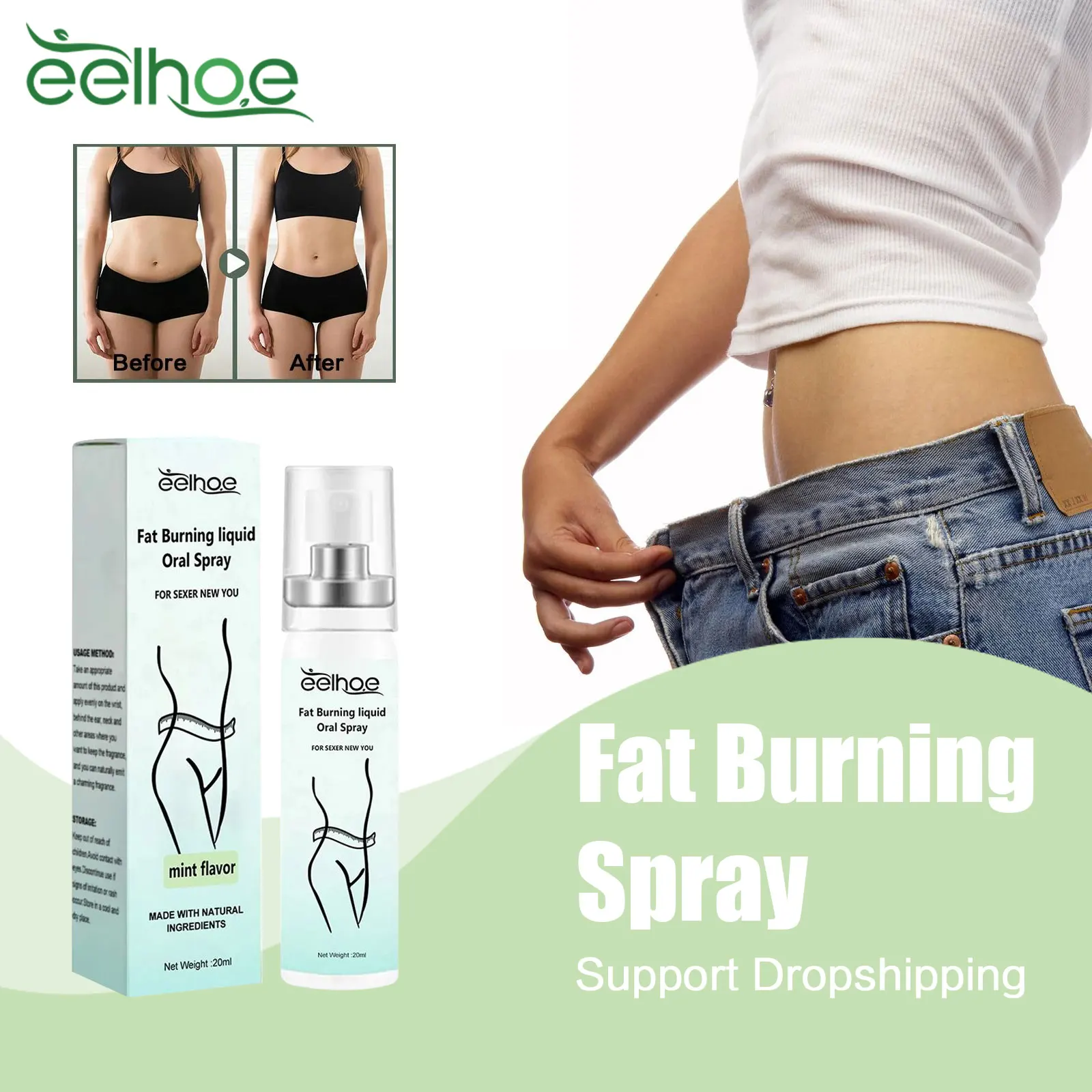 EELHOE Fat Burning Spray Weight Loss Abdomen Fat Reducing Shaping Tightening Firming Skin Remove Cellulite Body Slimming Spray