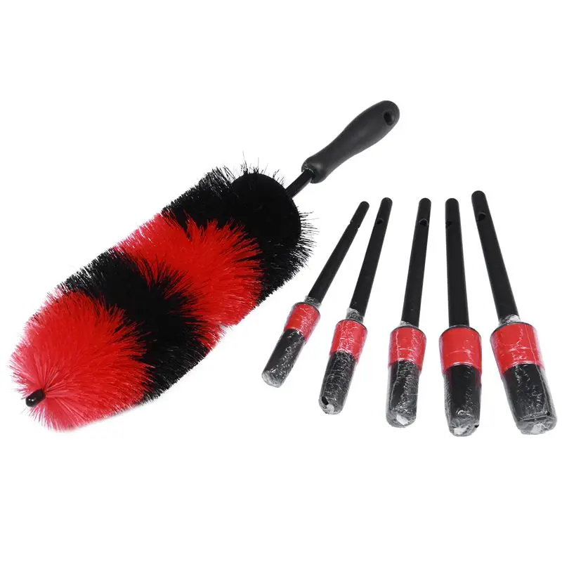 

Car Wheel Cleaning Brush Kit-43Cm Long Soft Bristle Tire Brush And 5 Different Sizes Boar Hair Detail Brushes