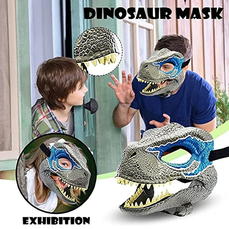 Halloween 3D Dinosaurus Masker Horror Draak Hoofddeksels Halloween Party Kostuum Cosplay Props Open Mond Latex Levensechte Maskers Geschenken