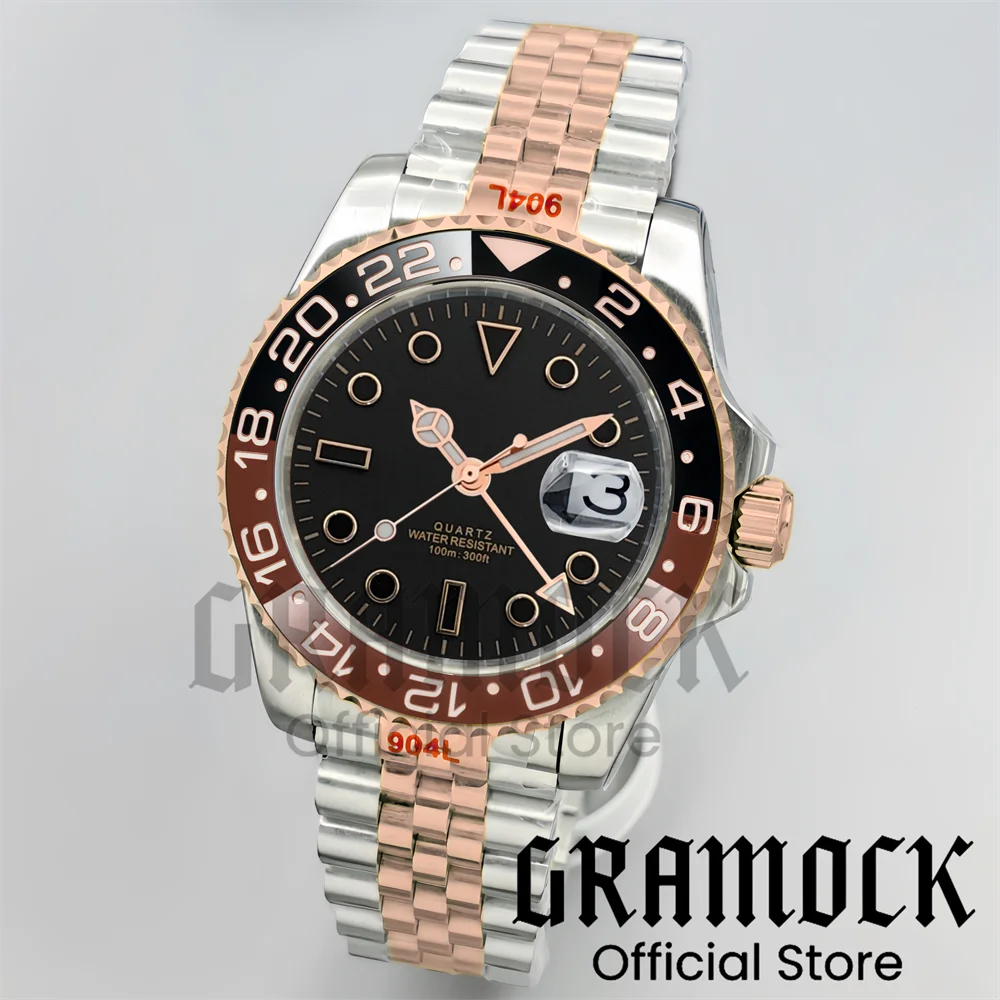 مخصص الرجال 40 مللي متر GMT ساعات آلية الأخضر Sunberst الهاتفي اليوبيل الصلب ساعة للرجال الياقوت الزجاج مقاوم للماء Reloj Hombre