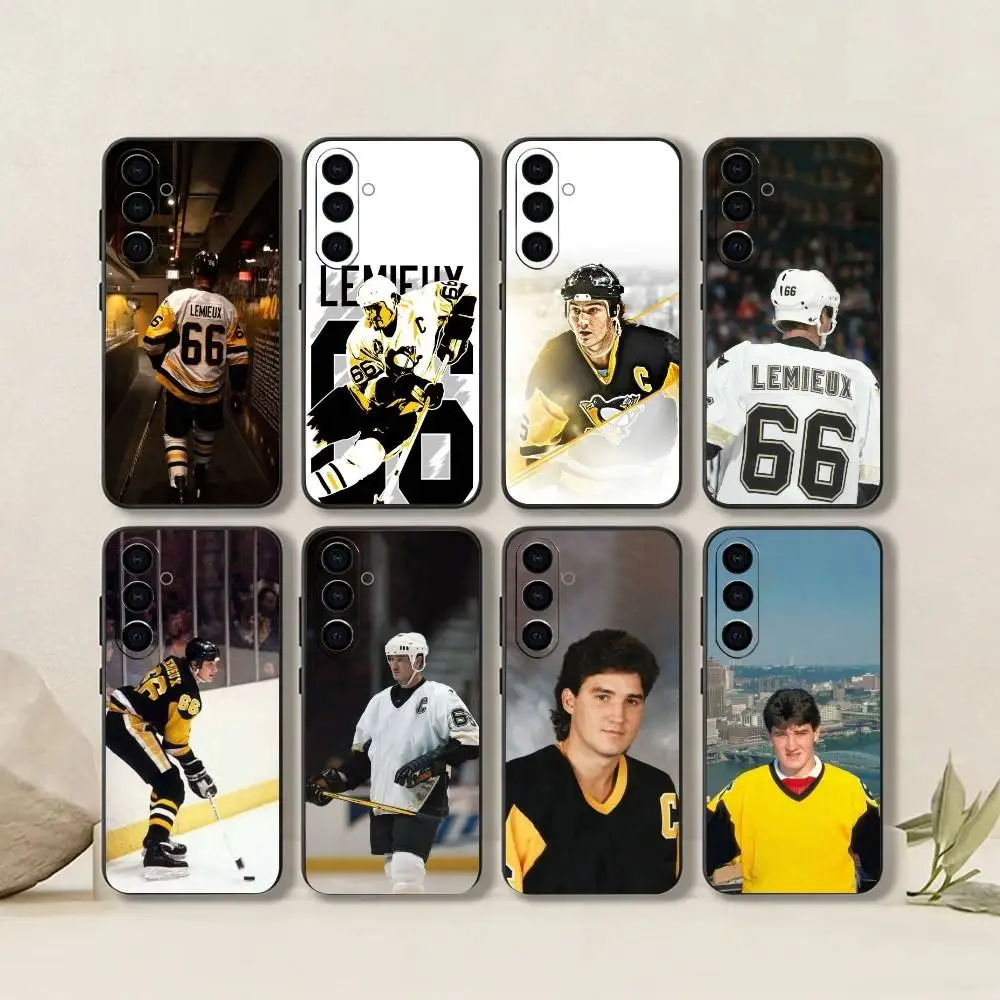 Mario Lemieux-Canadá-Forward-Ice Hovkey-Funda para teléfono deportiva de silicona negra suave para Samsung Galaxy A73,A72,A71,A70,A53,A52