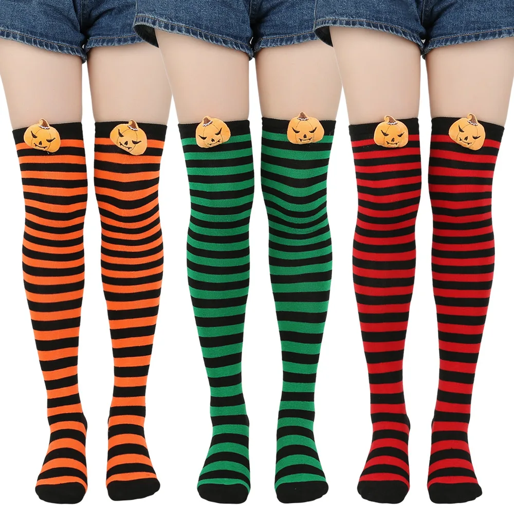

Athletic Crew Dress Halloween Bestsellers Pumpkin Figurine Devil Sock Stage Permance Party Striped Long 8W189