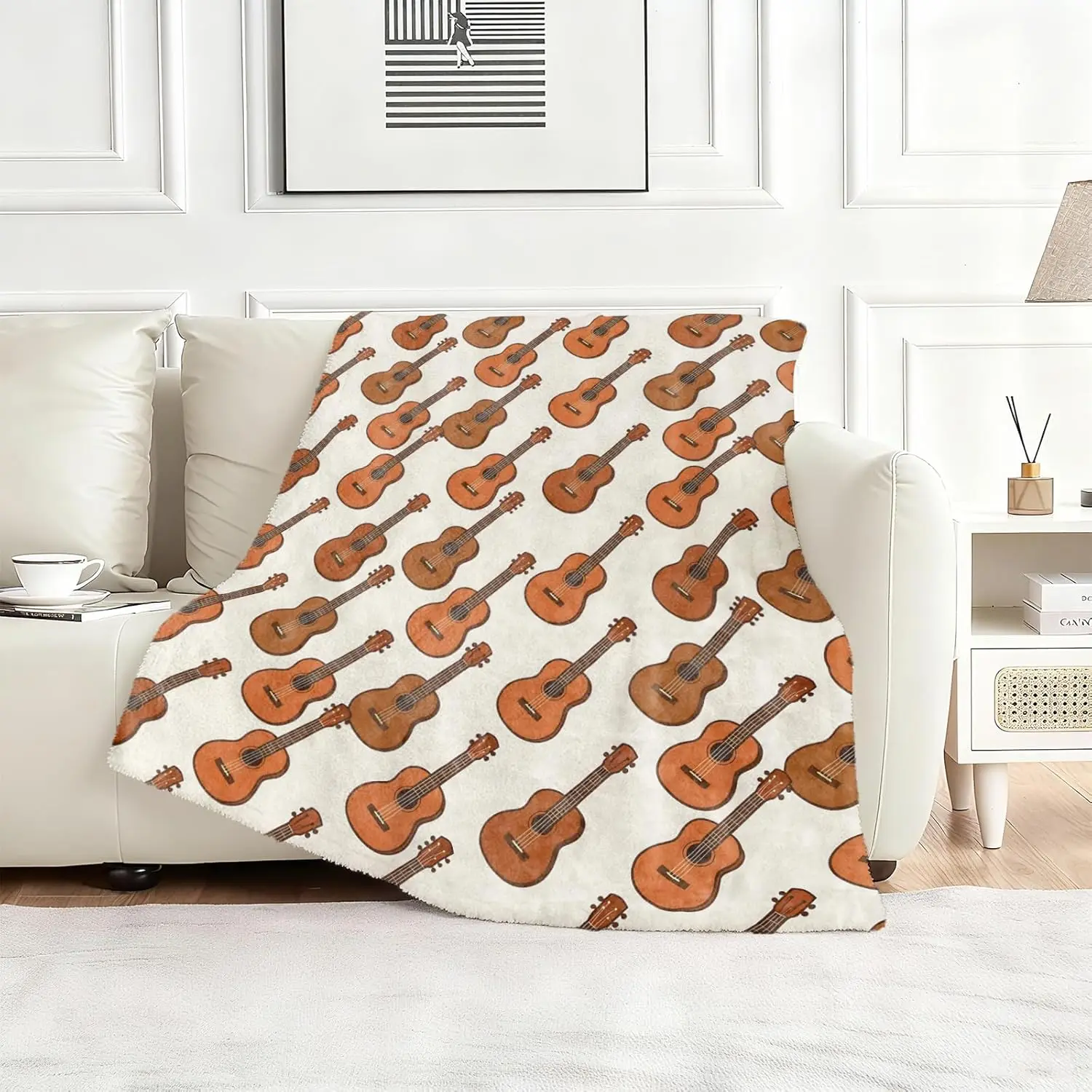 Acoustic Guitar Pattern Throw Blanket Boho Music Art Home Decor Textile Cozy Fall Spring Picnic Blanket Throw for Living Room Be
