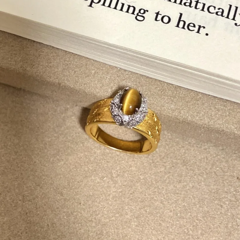 ميلارد ريترو لايت فاخر بيضاوي عين النمر حجر مفتوح حلقة متخصصة شخصية الموضة مجوهرات راقية متعددة الاستخدامات #4