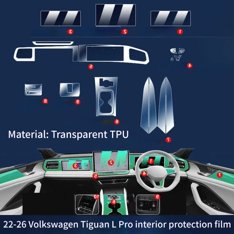 For 22-26 Volkswagen Tiguan L Pro interior TPU protective film center console film navigation screen accessories