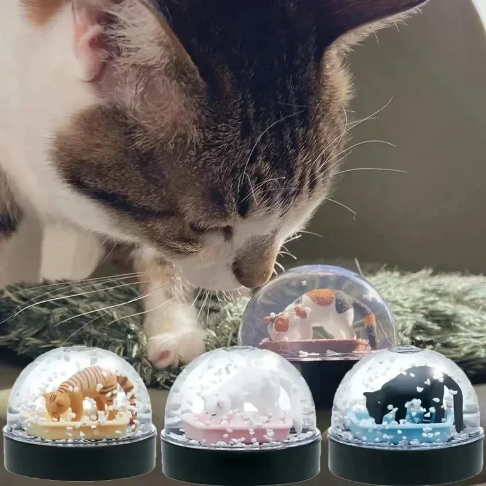 Kawaii Capsule Toys Gacha Figure Small Scale Model Kitan Cat Litter Snow Crystal Ball Egg Twist Three Flower Cat Figure Toys