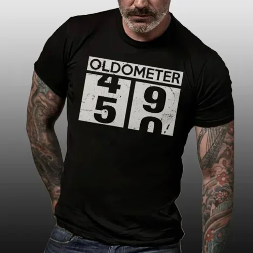 Oldometer 49 50 50Th Birthday Gift Vintage Men'S Black T-Shirt Gift Print T-Shirt,Hip Hop Tee Shirt,New Arrival Tees Unisex Tees