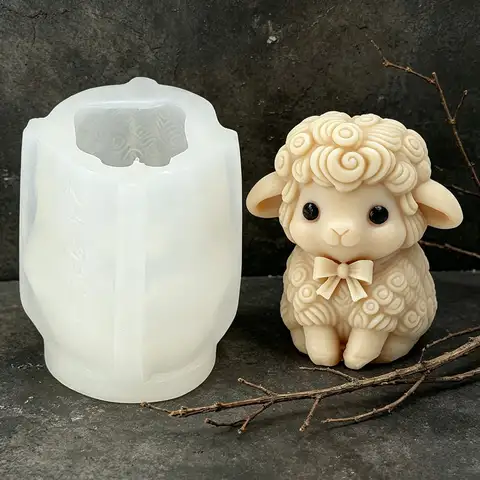 Mold Silicone Candle Cute Sheep Silicone Candle Mold With Bow Sitting Sheep Cute Design DIY Suitable Handmade Crafts Candles Plaster Soap Home Decor