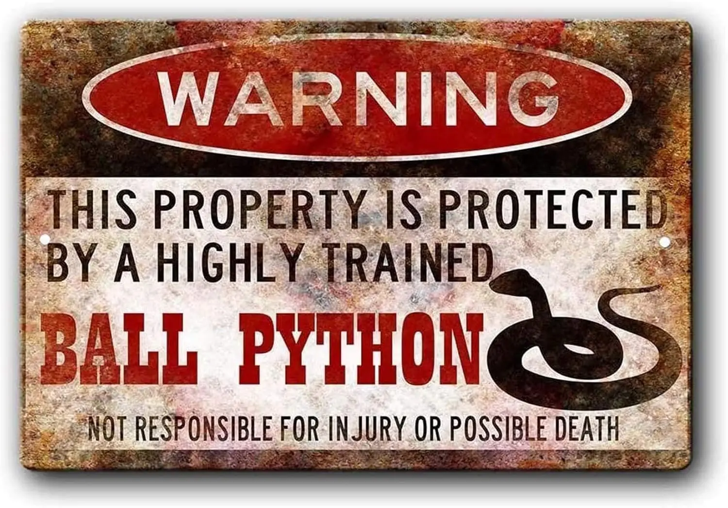 Ylens Ball Python Sign,Funny Metal Signs,Ball Python Accessories,Snake Warning Sign Aluminum Metal Sign 8 X 12 Inches