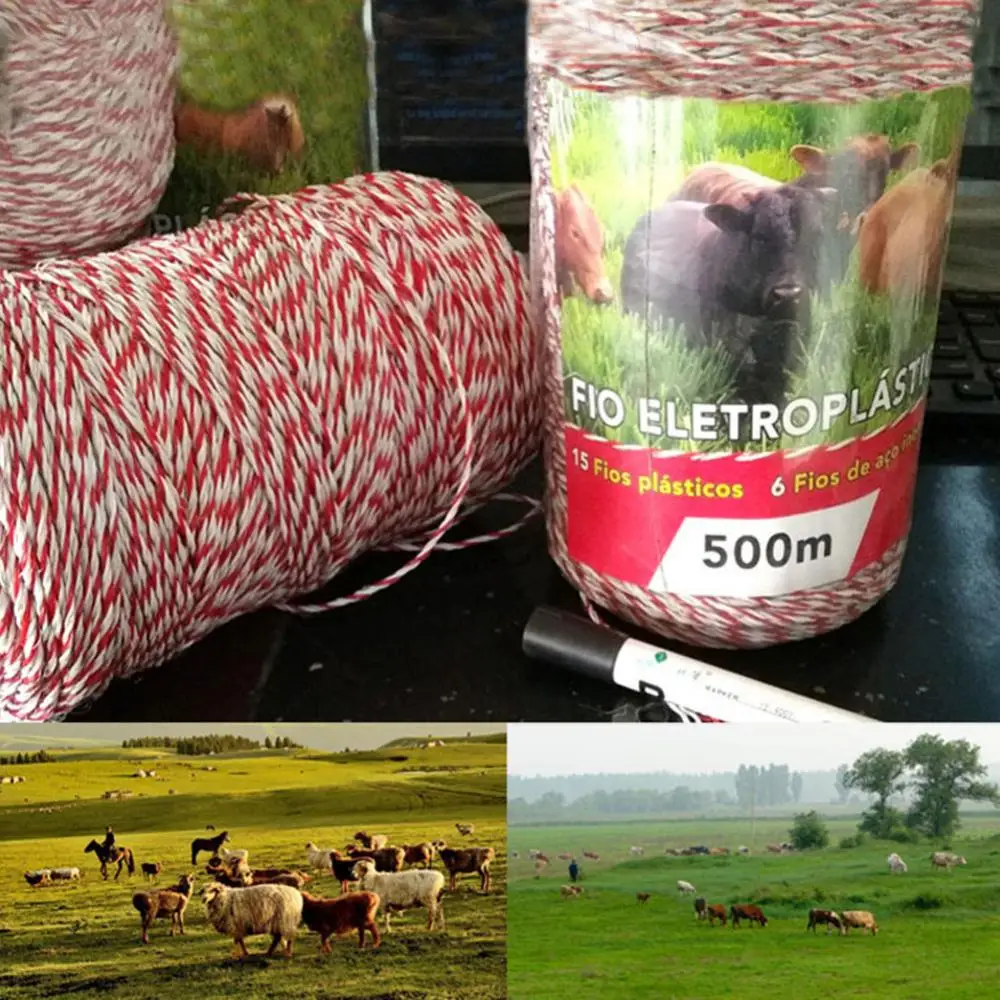 500m 500m Roll Electric Fence Rope Red White Polywire with Steel Poly Rope for Horse Animal Fencing Ultra Low Resistance Wire