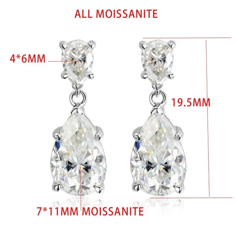 TFGLBU 7CTTW Pear Moissanite Drop Earrings for Women GRA Certified Diamond Solid S925 Silver Plated 18k Gold Wedding Earring