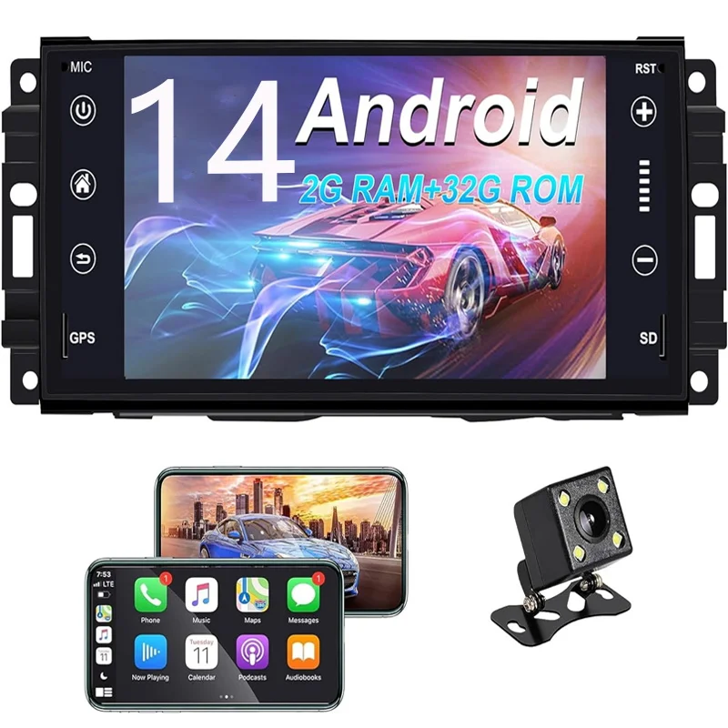 

Android car radio for Jeep Wrangler stereo screen Carplay Bluetooth GPS Navigation FM radio 7’ [2+16G/32G]