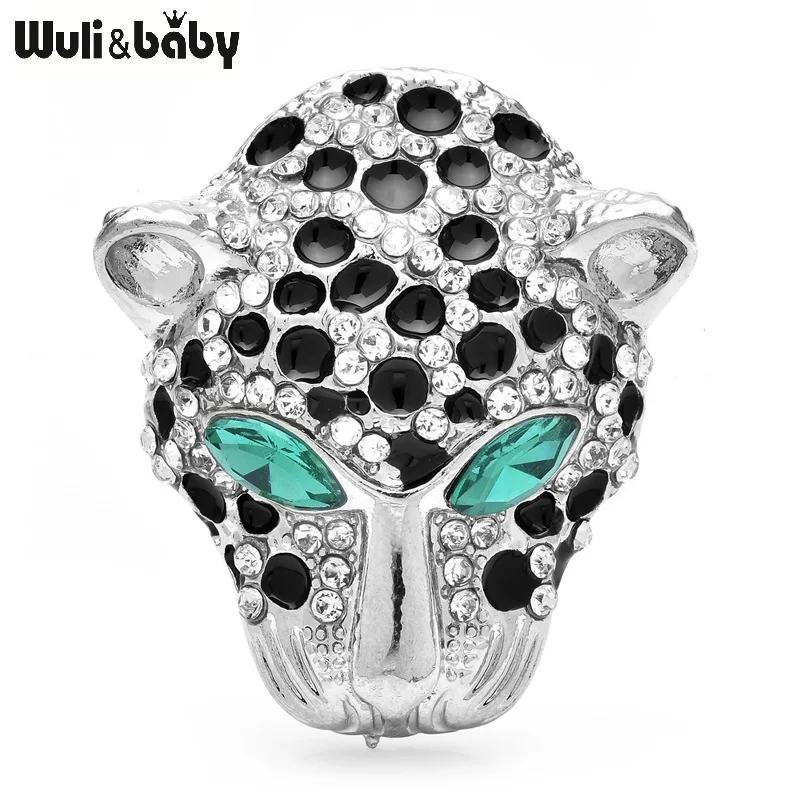 Wuli&baby Lovely Rhinestone Leopard Head Brooches For Women Men 2-color Run Fast Animal Party Office Brooch Pins Gifts