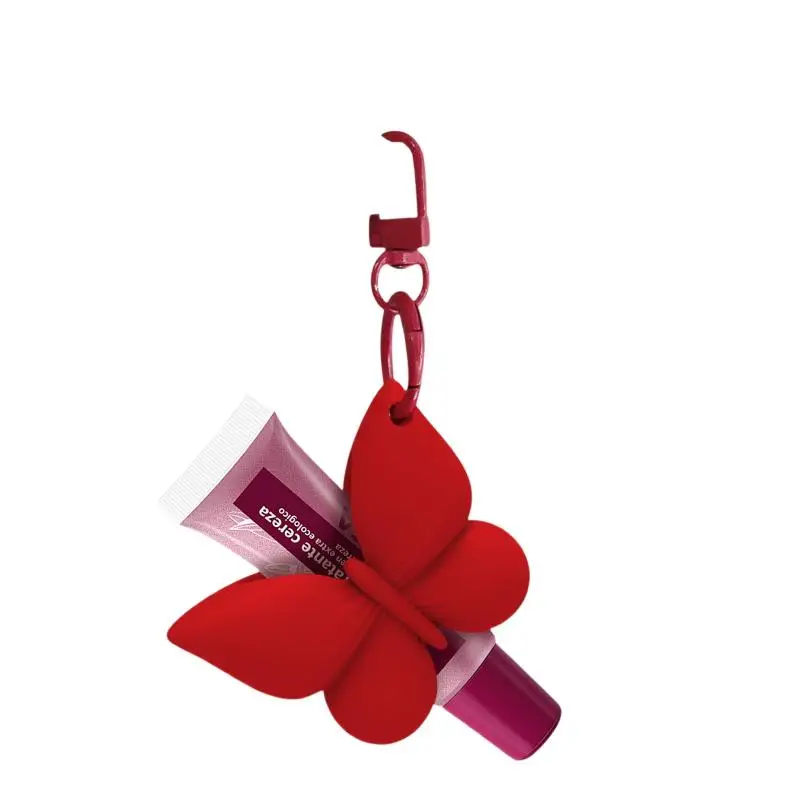 Silikon-Lippenbalsamhalter mit Schleife und Schlüsselring, bunte tragbare Lipgloss-Hülle mit Schlüsselanhänger für den Sommer. – Detail 6