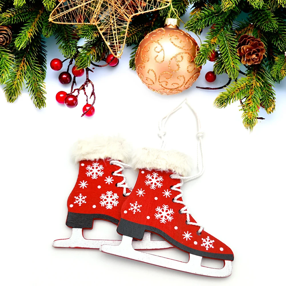 2 Pcs Christmas Shoe Pendant Party Pendant Decorations Holiday Tree Wood Ornaments Ice Skating Ornament Decorations