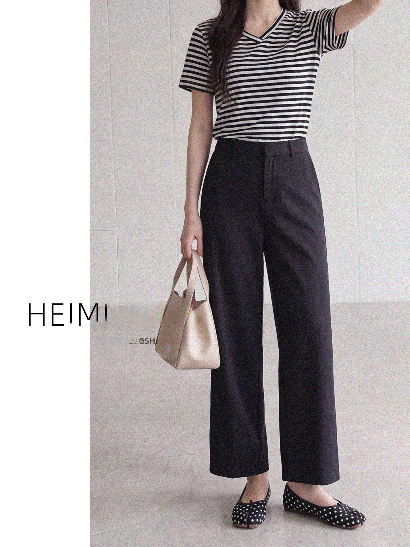 Black Simple High Waist Wide Leg Pants Women's Early Autumn New Korean Style Versatile Straight Leg Pants Slimming Casual Pants