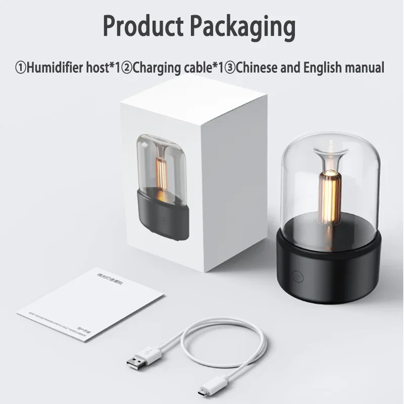 Candlelight Air Humidifier With LED Night Lights Portable 120ml Electric USB Mist Maker Ultrasonic Difusor Home Bedroom Dorm Car