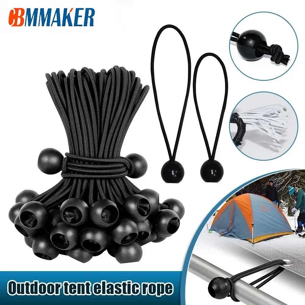 

100pcs Rope Ball Tent Elastic Rope Tie with Tie Rope Head Multifunctional Storage Fixed Boat Pole Camping Tent Accessories