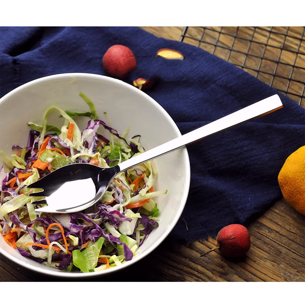 

6 pcs Stainless Steel Salad Spoon Long Handle Heavy Duty Spork Big Size For Ice Cream Fruit Dessert Serving Sleek Surface Easy