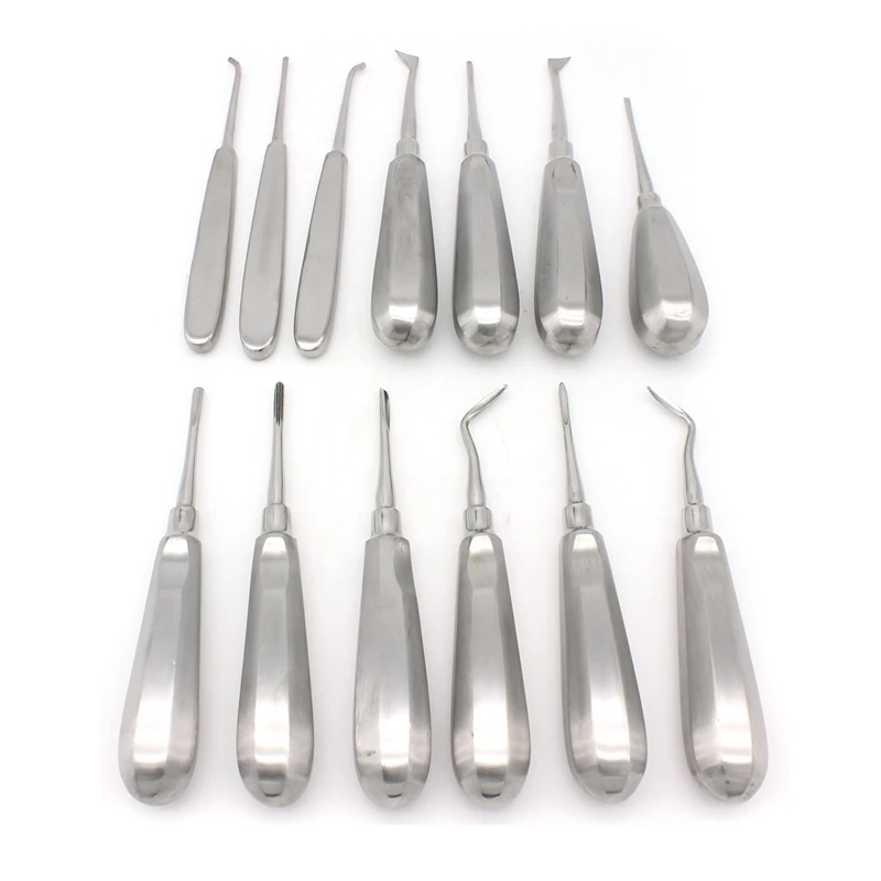 Autoclave 13pcs Dental Elevator Set Teeth Extraction Tooth Extracting Forceps Stainless Steel Curved Root Lift  Tools