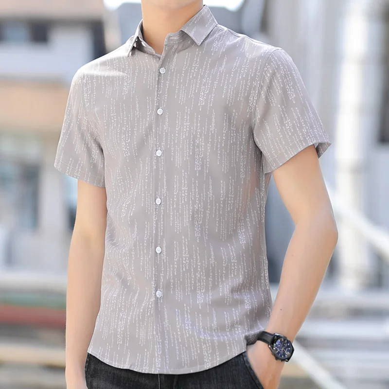 2026 New Style Men's Summer Silk Elastic Digital Print Short-Sleeved Shirt