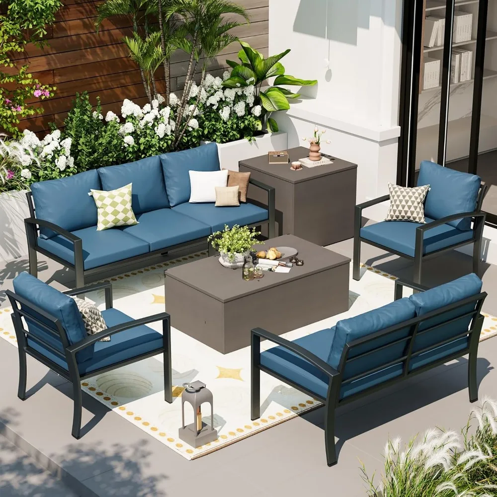 

U-MAX Metal Patio Furniture Set, 7 Pieces Outdoor Sectional Patio Conversation Set with 2 Storage Boxes, Outdoor Couch Sofa Mode