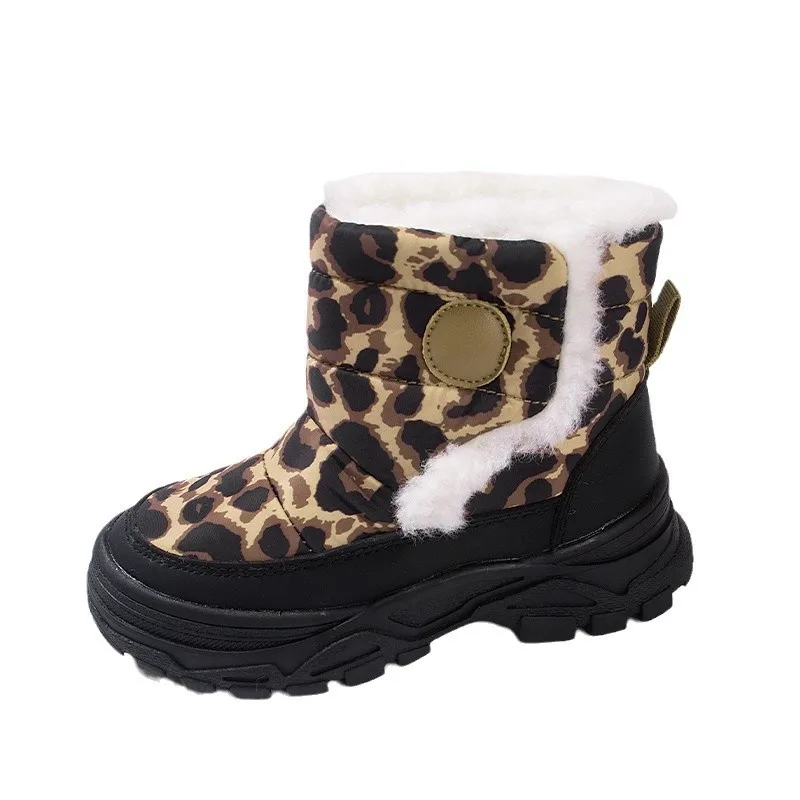 Winter Children Snow Boots Boys Girls Warm Short Boots With Thick Fur Kids Fashion Leopard Print Winter Boots