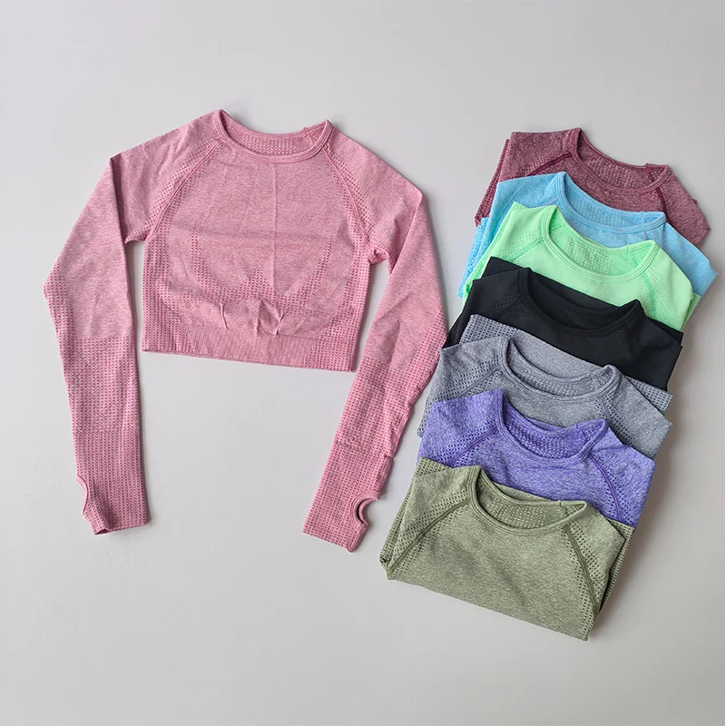 Women Seamless Yoga Shirts Crop Top Long Sleeves Shirts for Women Yoga Sports Fitness Gym Clothing Workout Tops Sports Shirts image 4