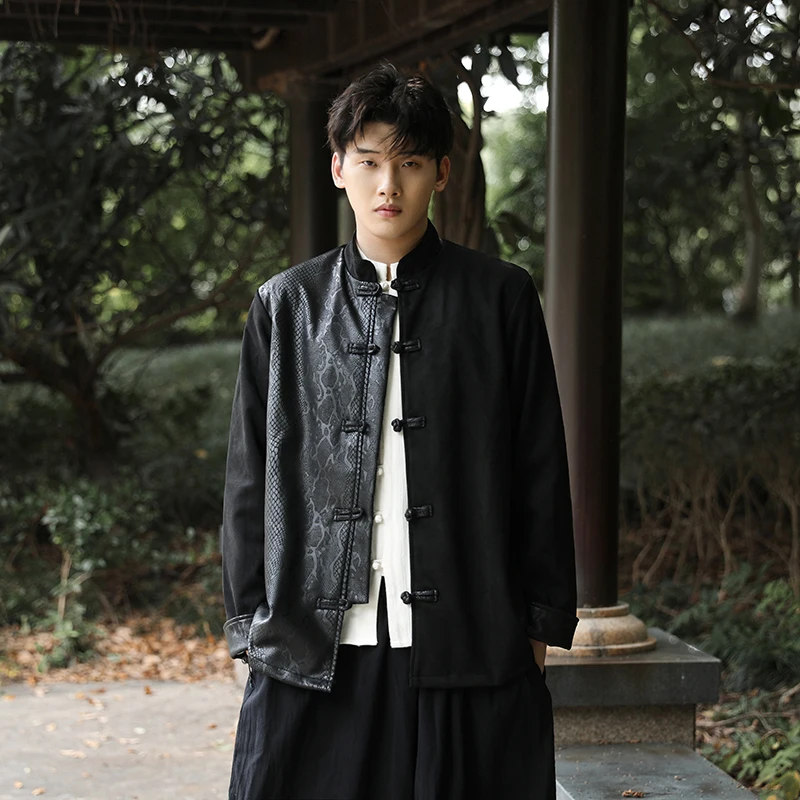

Red Suede Men's Jaet New Chinese Sle Embroidered Button Zhongan Coat Spring Autumn Youth Faion Stand Fit Outerwear