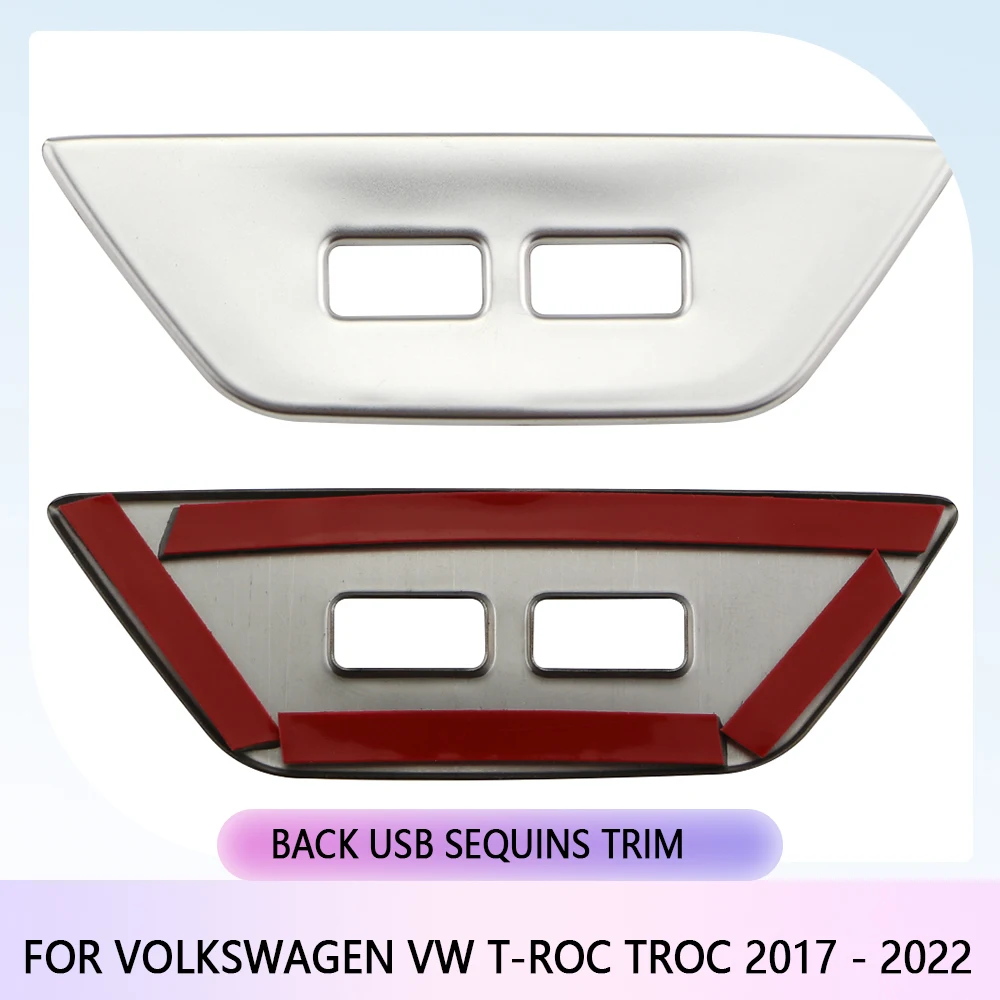 Rear USB Panel Cover for Volkswagen VW T-Roc Troc 2017 - 2022 Back USB Sequins Trim Stickers Stainless Steel Accessories