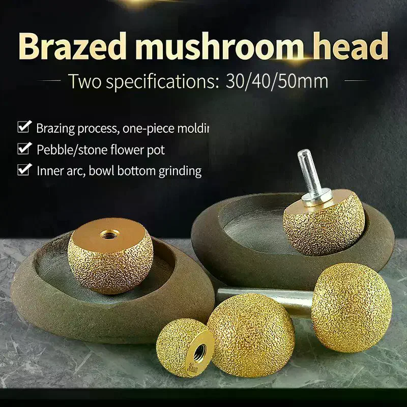 30 40 50mm Brazed Mushroom Head Diamonded Grinding Bits For Inner Arc Bowl Bottom Trimming Engraving Bit Polishing Grinding Tool