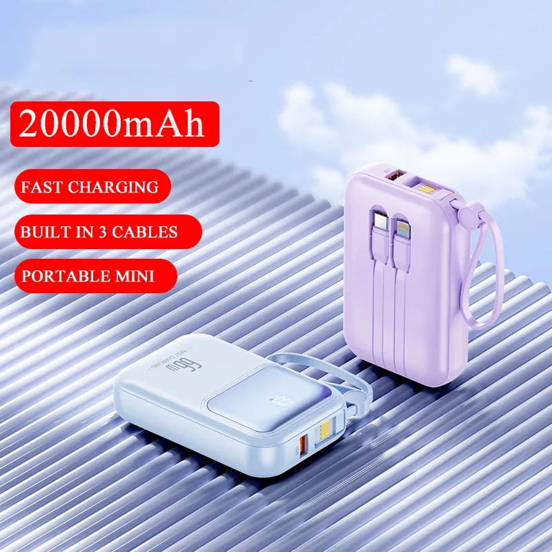 

Power Bank 20000 мАч Портативное зарядное устройство с быстрой зарядкой Мини Powerbank для iPhone 16 15 Xiaomi Samsung Huawei Внешний аккумулятор