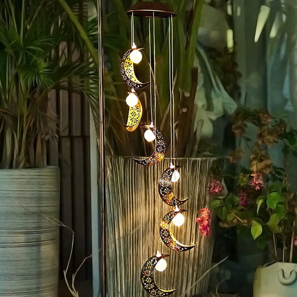 

Moon Wind Chime Lamp Solar Garden Decorations Hanging Powered Lights Chimes for outside