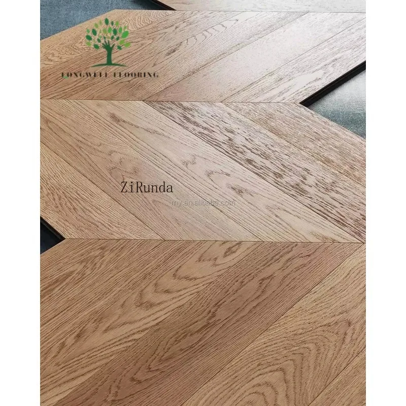 Versão personalizada piso de carvalho em parquet de espinha de peixe escovado piso de madeira comercial para casa