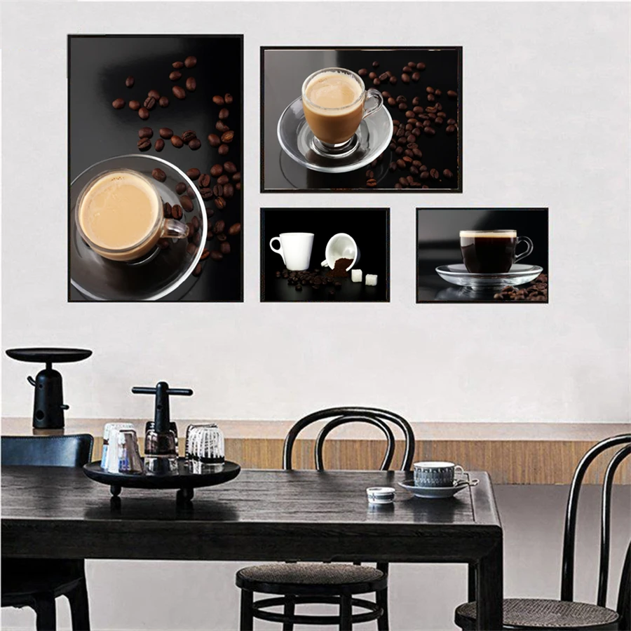 Kitchen Poster Black Coffee Food Drink Canvas Print Wall Art Painting Modern Picture Dining Room Restaurant Kitchen Decoration