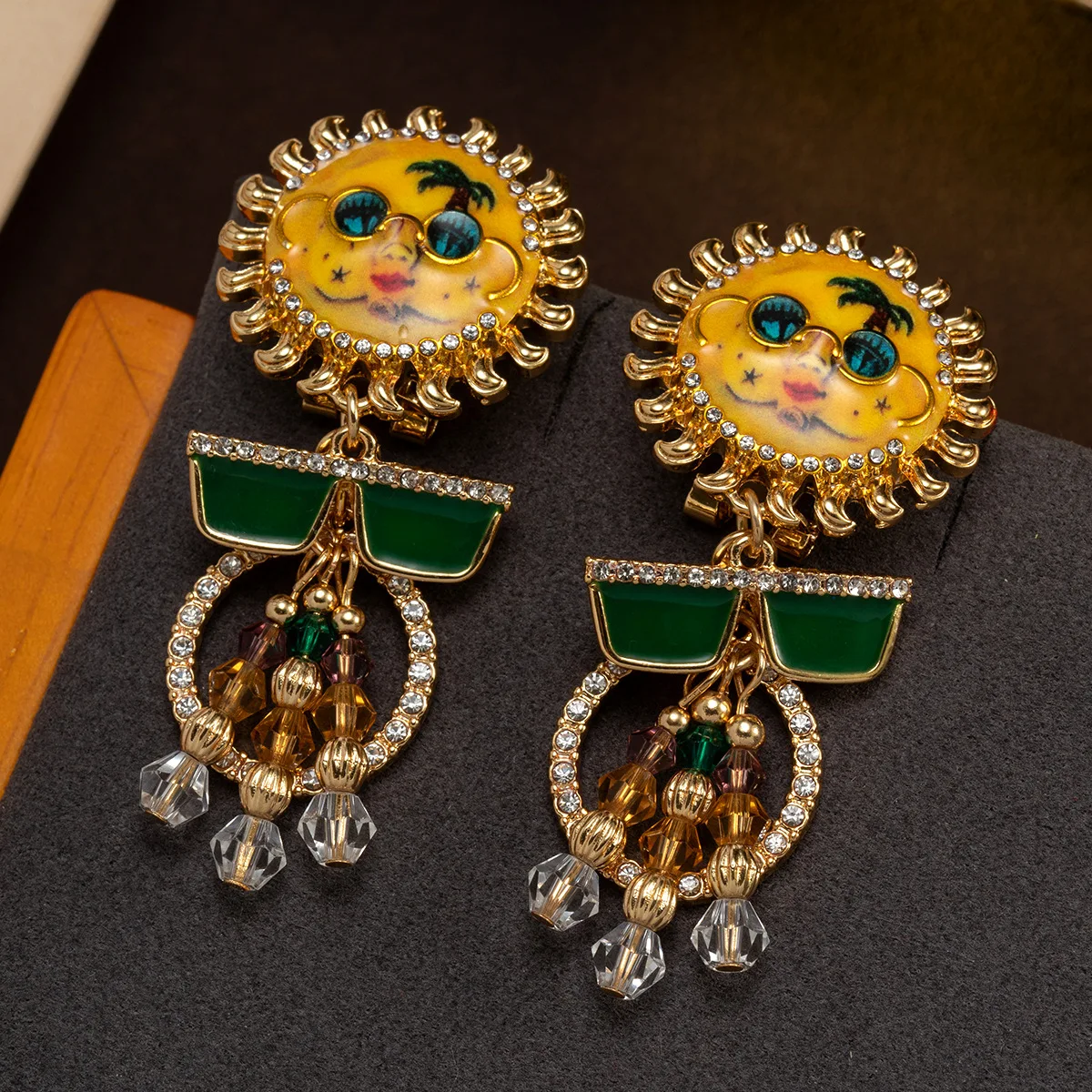 funny sun flower enamel earrings Interesting palm diamond earrings colored bead tassel earrings