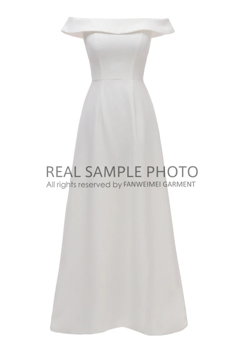 Vestido de novia minimalista de satén suave hasta el tobillo personalizado con hombros descubiertos 2021 vaina Simple Cremallera larga barato 2997 #