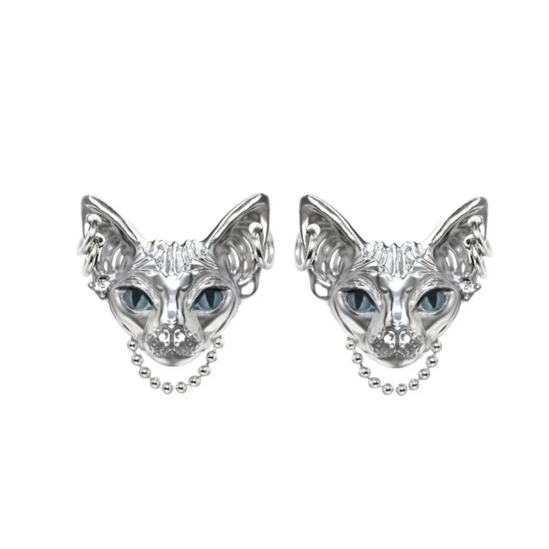 Peeping Cat World Niche Design Cold Style Advanced Yk Hot Girl Dark Chain Cat Earrings New Chinese Style Earrings Fashion