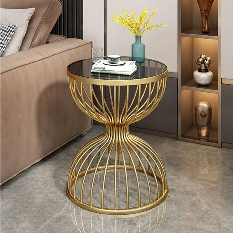 

Nordic Light Luxury Marble Small Round Table Modern Simple Living Room Sofa Corner Table Small Iron Art Rock Plate Balcony Mesas