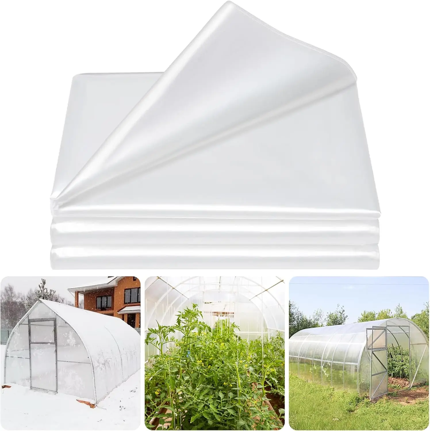 

10 X 50 Ft Clear Plastic Plant Covers Freeze Protection- 6 Mil Winter Greenhouse Plastic Sheeting for Frost Water Sun Win