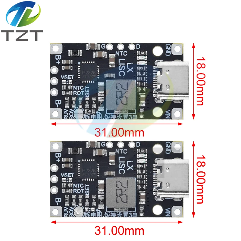 TZT Type-C USB 2/3S BMS 15W 8.4V 12.6V 1.5A Lithium Battery Charging Boost Module With Balanced Support Fast Charge