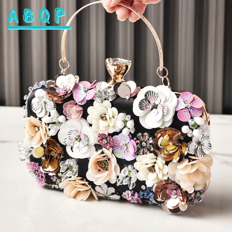 

New Evening Women's Bag Luxury Brand Diamond-encrusted Dinner Party Shiny Women's Handbag Flower Sequin Women's Shoulder Bag